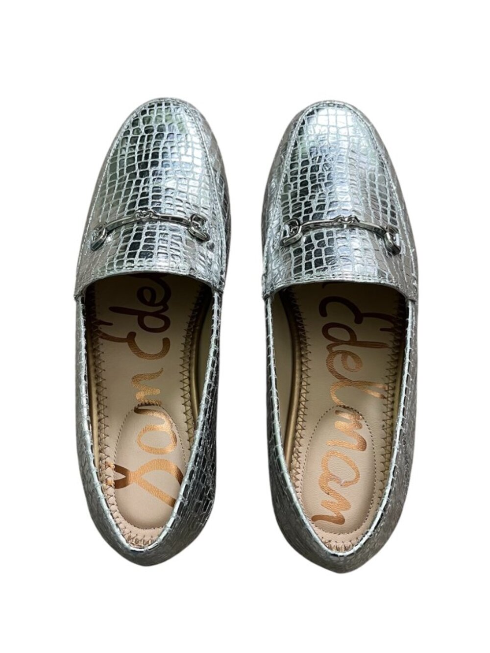 Sam Edelman Loraine Bit Loafers Silver Croc Embossed Size 6.5 NWOT Party Chic
